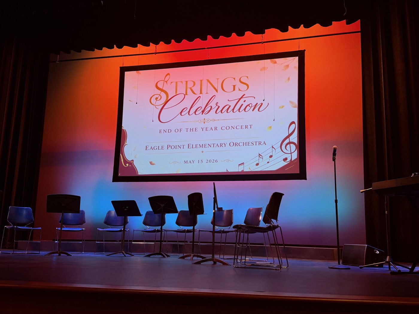 Theater stage set for the Strings Celebration end-of-year concert
