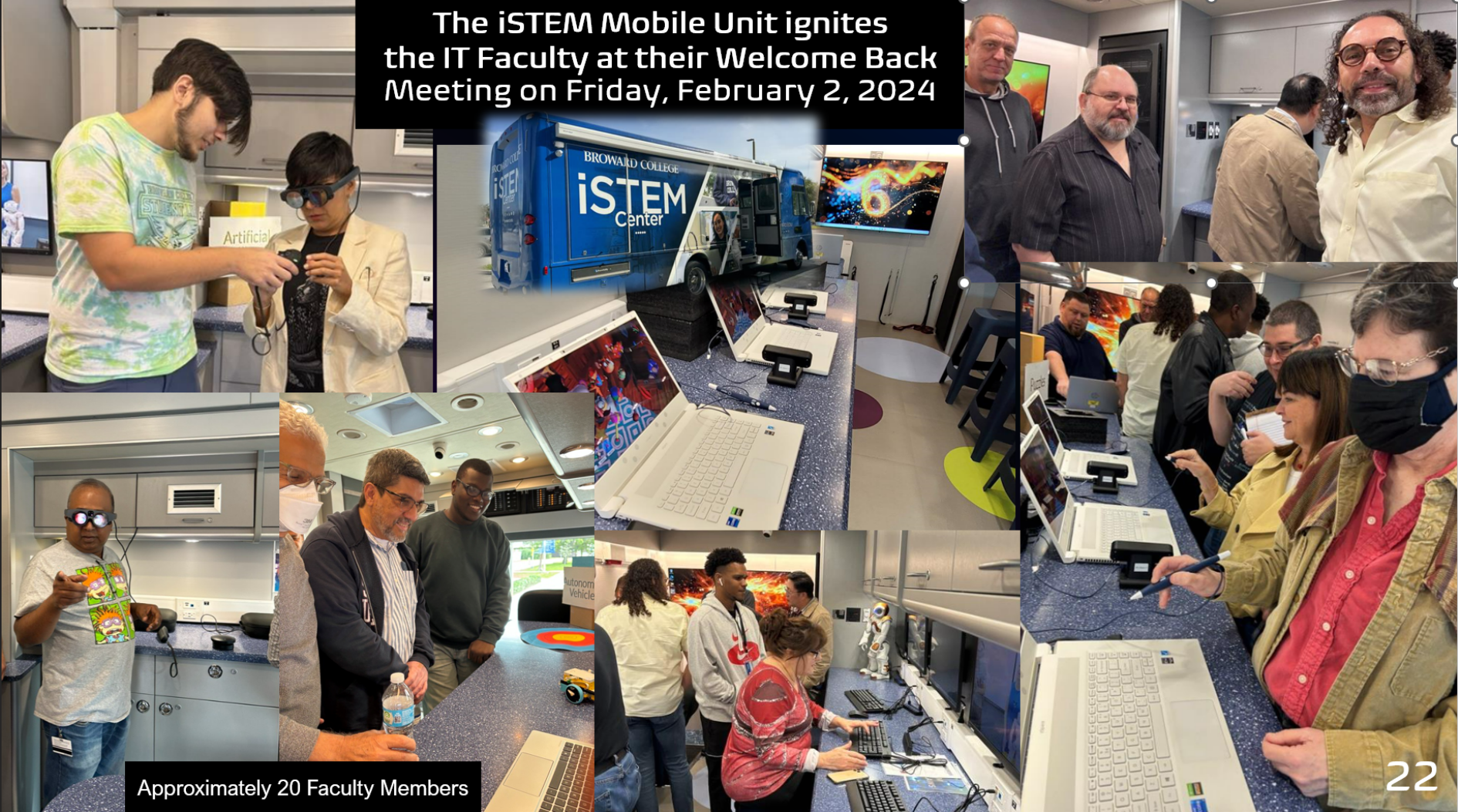 Faculty members exploring technology and robotics in the Broward College iSTEM Mobile Unit
